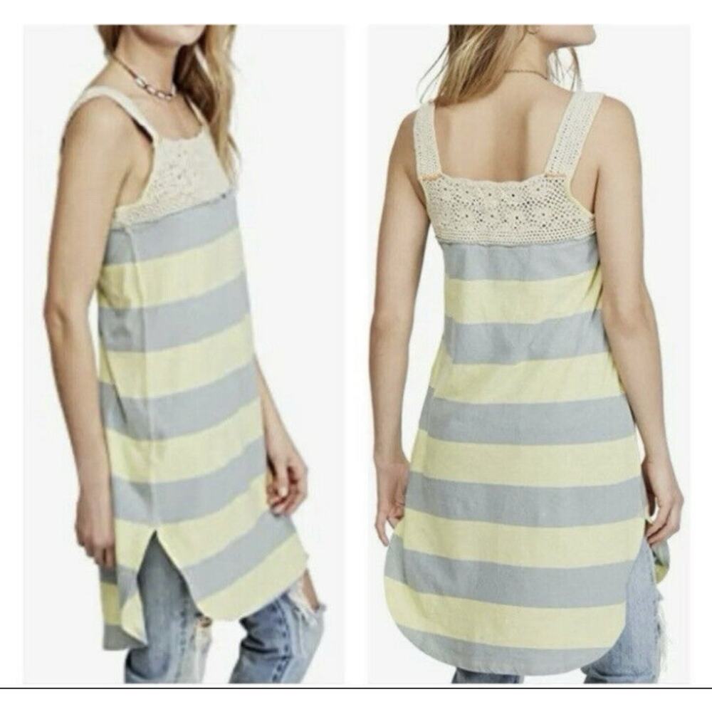 Free People We The Free Luca Crochet Striped‎ Tunic Tank Top Size Small